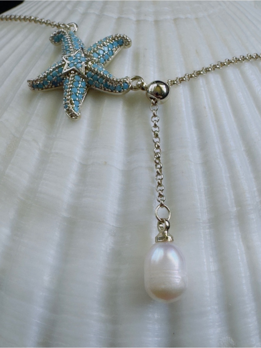 Turquoise Starfish Pearl Drop Necklace - Women Jewelry